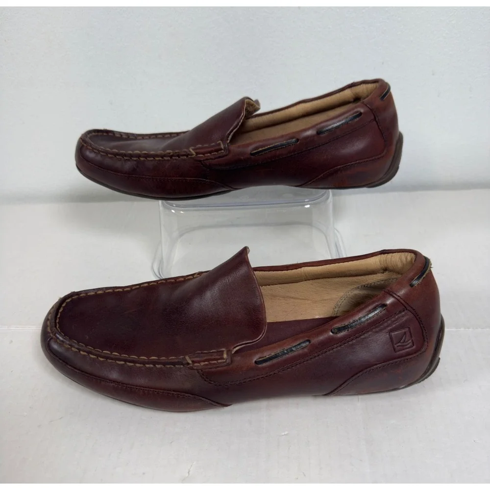 Sperry Top-Sider Loafers Men 9.5M Brown Leather Slip-On Moc Toe Preppy Boat Shoe
